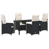 Set da Pranzo per Giardino 5 pcs Nero polyrattan