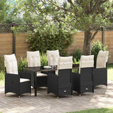 Set da Pranzo per Giardino 7 pcs Nero polyrattan