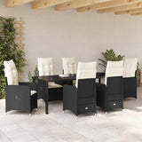 Set da Pranzo per Giardino 7 pcs Nero polyrattan