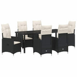 Set da Pranzo per Giardino 7 pcs Nero polyrattan