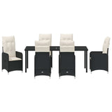 Set da Pranzo per Giardino 7 pcs Nero polyrattan