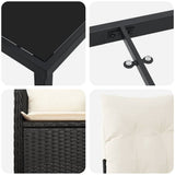 Set da Pranzo per Giardino 9 pcs Nero polyrattan