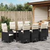 Set da Pranzo per Giardino 9 pcs Nero polyrattan