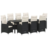 Set da Pranzo per Giardino 9 pcs Nero polyrattan