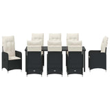 Set da Pranzo per Giardino 9 pcs Nero polyrattan