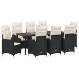 Set da Pranzo per Giardino 9 pcs Nero polyrattan