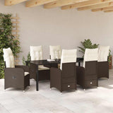 Set da Pranzo per Giardino 7 pcs Marrone polyrattan