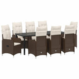 Set da Pranzo per Giardino 9 pcs Marrone polyrattan