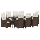 Set da Pranzo per Giardino 9 pcs Marrone polyrattan