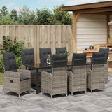 Set da Pranzo per Giardino 9 pcs Grigio polyrattan