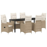 Set da Pranzo per Giardino 7 pcs Beige polyrattan