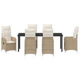 Set da Pranzo per Giardino 7 pcs Beige polyrattan