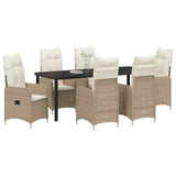 Set da Pranzo per Giardino 7 pcs Beige polyrattan