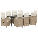 Set da Pranzo per Giardino 9 pcs Beige polyrattan