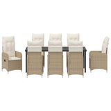 Set da Pranzo per Giardino 9 pcs Beige polyrattan