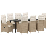 Set da Pranzo per Giardino 9 pcs Beige polyrattan
