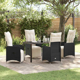 Set da Pranzo per Giardino 5 pcs Nero polyrattan