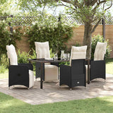 Set da Pranzo per Giardino 5 pcs Nero polyrattan