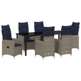 Set da Pranzo per Giardino 7 pcs Nero polyrattan