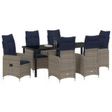 Set da Pranzo per Giardino 7 pcs Nero polyrattan