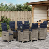 Set da Pranzo per Giardino 9 pcs Nero polyrattan