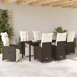 Set da Pranzo per Giardino 7 pcs Marrone polyrattan