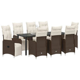 Set da Pranzo per Giardino 9 pcs Marrone polyrattan