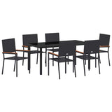 Set da Pranzo per Giardino con cuscino 7 pcs Nero polyrattan