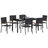 Set da Pranzo per Giardino con cuscino 7 pcs Nero polyrattan