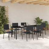 Set da Pranzo per Giardino con cuscino 7 pcs Nero polyrattan