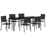Set da Pranzo per Giardino con cuscino 7 pcs Nero polyrattan