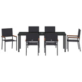 Set da Pranzo per Giardino con cuscino 7 pcs Nero polyrattan