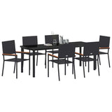 Set da Pranzo per Giardino con cuscino 7 pcs Nero polyrattan
