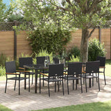Set da Pranzo per Giardino con cuscino 9 pcs Nero polyrattan
