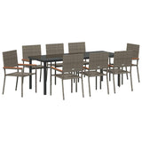 Set da Pranzo per Giardino con cuscino 9 pcs Grigio polyrattan