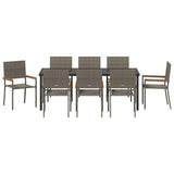 Set da Pranzo per Giardino con cuscino 9 pcs Grigio polyrattan