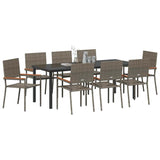 Set da Pranzo per Giardino con cuscino 9 pcs Grigio polyrattan