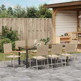 Set da Pranzo per Giardino con cuscino 9 pcs Beige polyrattan