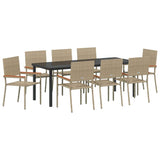 Set da Pranzo per Giardino con cuscino 9 pcs Beige polyrattan