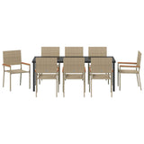 Set da Pranzo per Giardino con cuscino 9 pcs Beige polyrattan