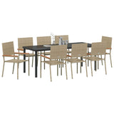 Set da Pranzo per Giardino con cuscino 9 pcs Beige polyrattan
