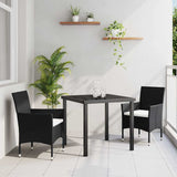 Set da Pranzo per Giardino con cuscino 3 pcs Nero polyrattan