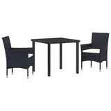 Set da Pranzo per Giardino con cuscino 3 pcs Nero polyrattan