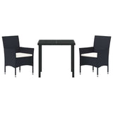 Set da Pranzo per Giardino con cuscino 3 pcs Nero polyrattan