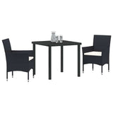 Set da Pranzo per Giardino con cuscino 3 pcs Nero polyrattan