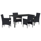 Set da Pranzo per Giardino con cuscino 5 pcs Nero polyrattan