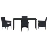 Set da Pranzo per Giardino con cuscino 5 pcs Nero polyrattan