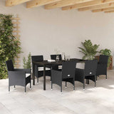 Set da Pranzo per Giardino con cuscino 7 pcs Nero polyrattan