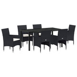 Set da Pranzo per Giardino con cuscino 7 pcs Nero polyrattan
