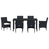 Set da Pranzo per Giardino con cuscino 7 pcs Nero polyrattan